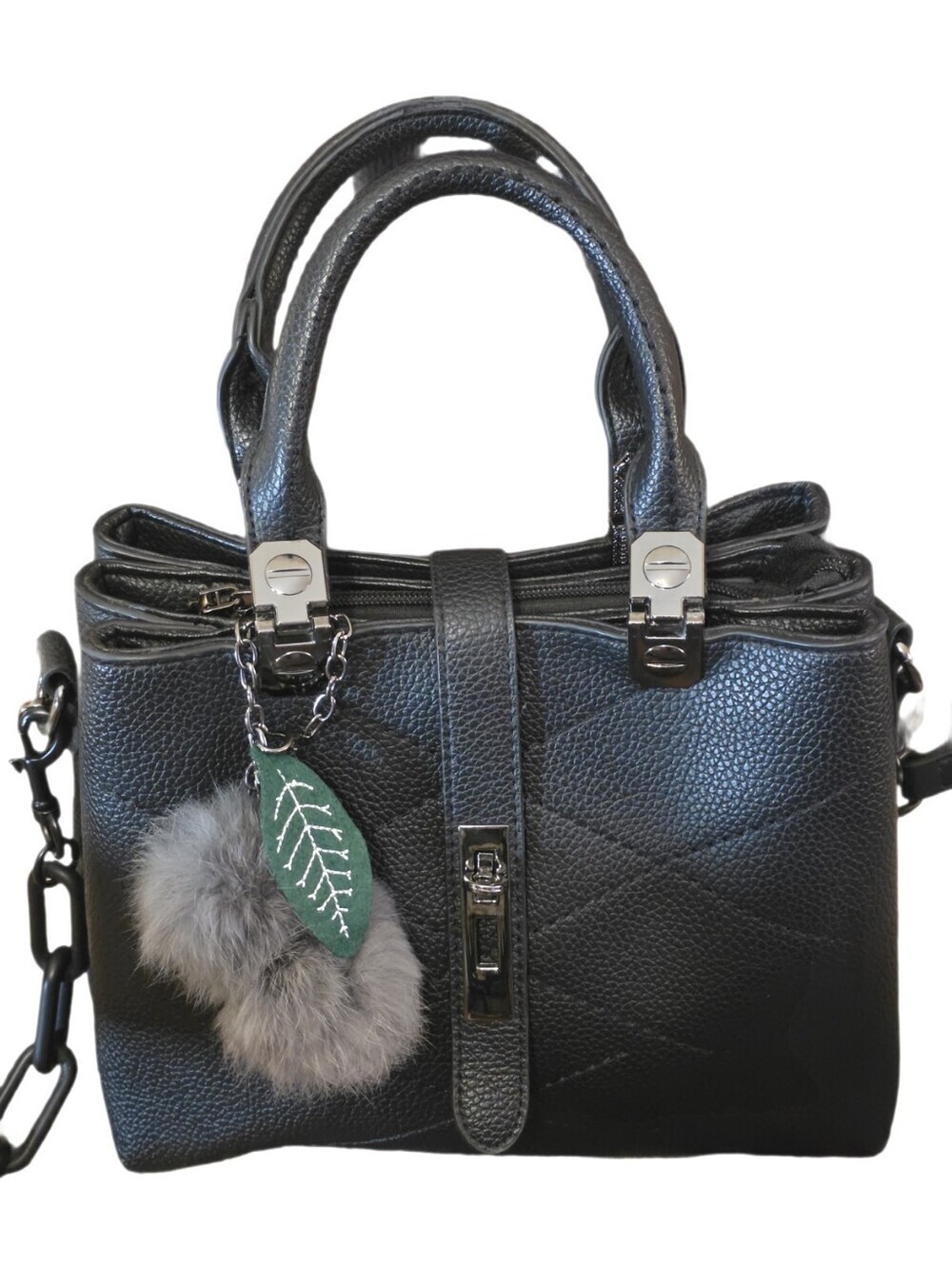 Black Quilted Vegan Leather Satchel Crossbody Handbag w/ Upgraded Strap